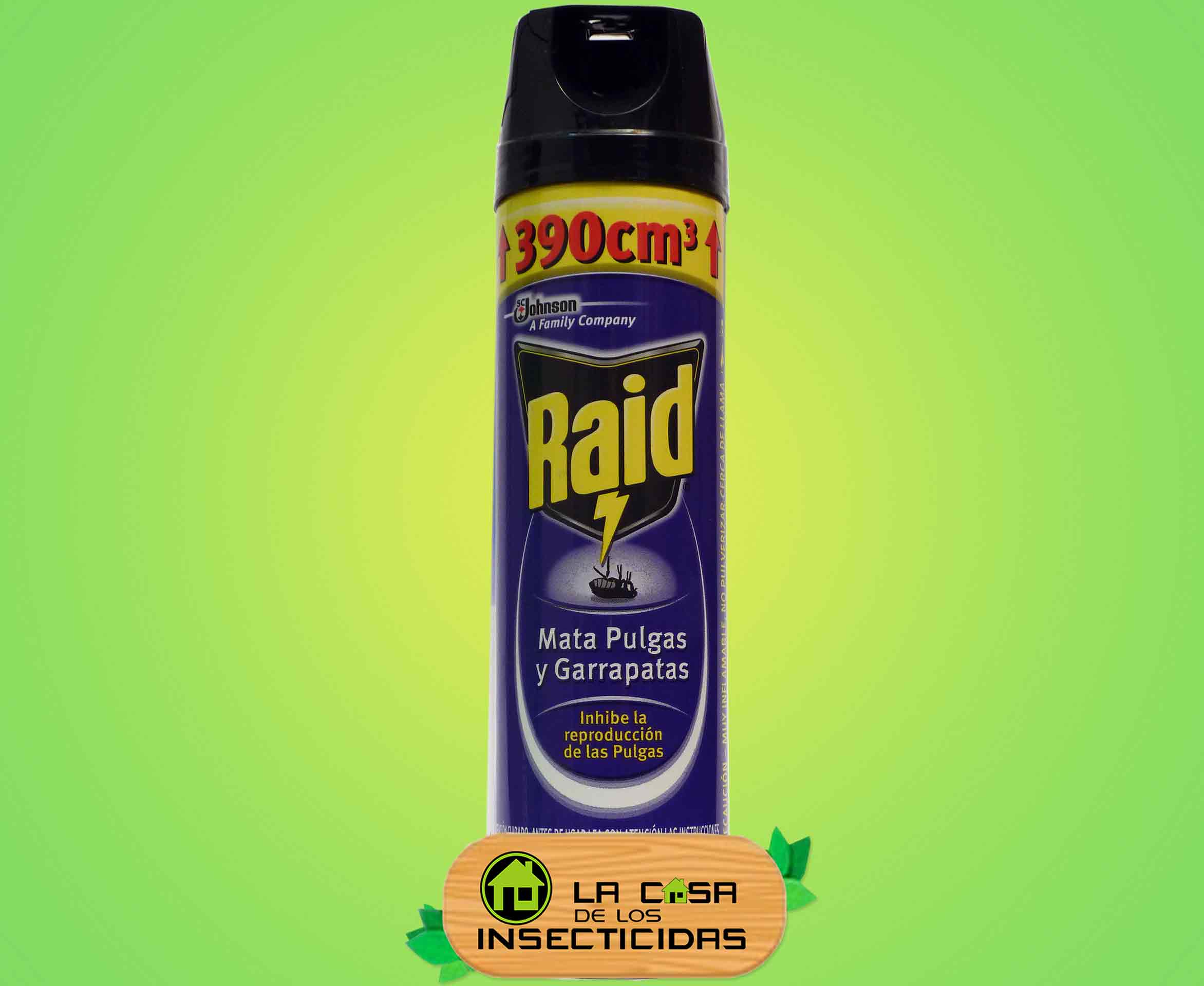 Raid aerosol insecticida mata pulgas y garrapatas.